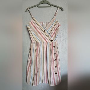 Mind Code Sleeveless Stripe Sun Dress With  Buttons  size L